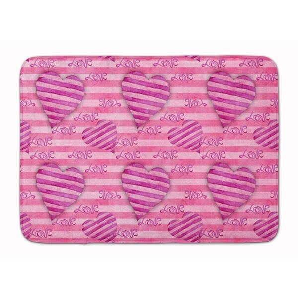 Carolines Treasures Watercolor Hot Pink Striped Hearts Machine Washable Memory Foam Mat BB7566RUG - main